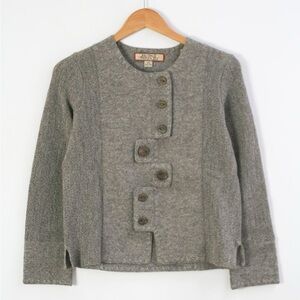 Beyond Threads Tabs Alpaca Wool Cardigan Size Large Wooden Buttons Grey Brown